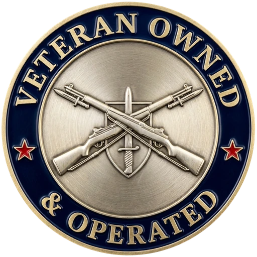 Veteran owned and operated U.S. Army Infantry certification badge with crossed rifles